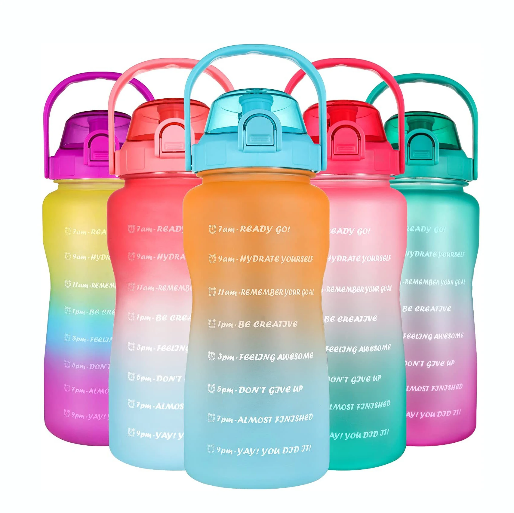 2022 new design a gallon 2L/64oz plastic good quality customization Big straw water bottle with handle time marker