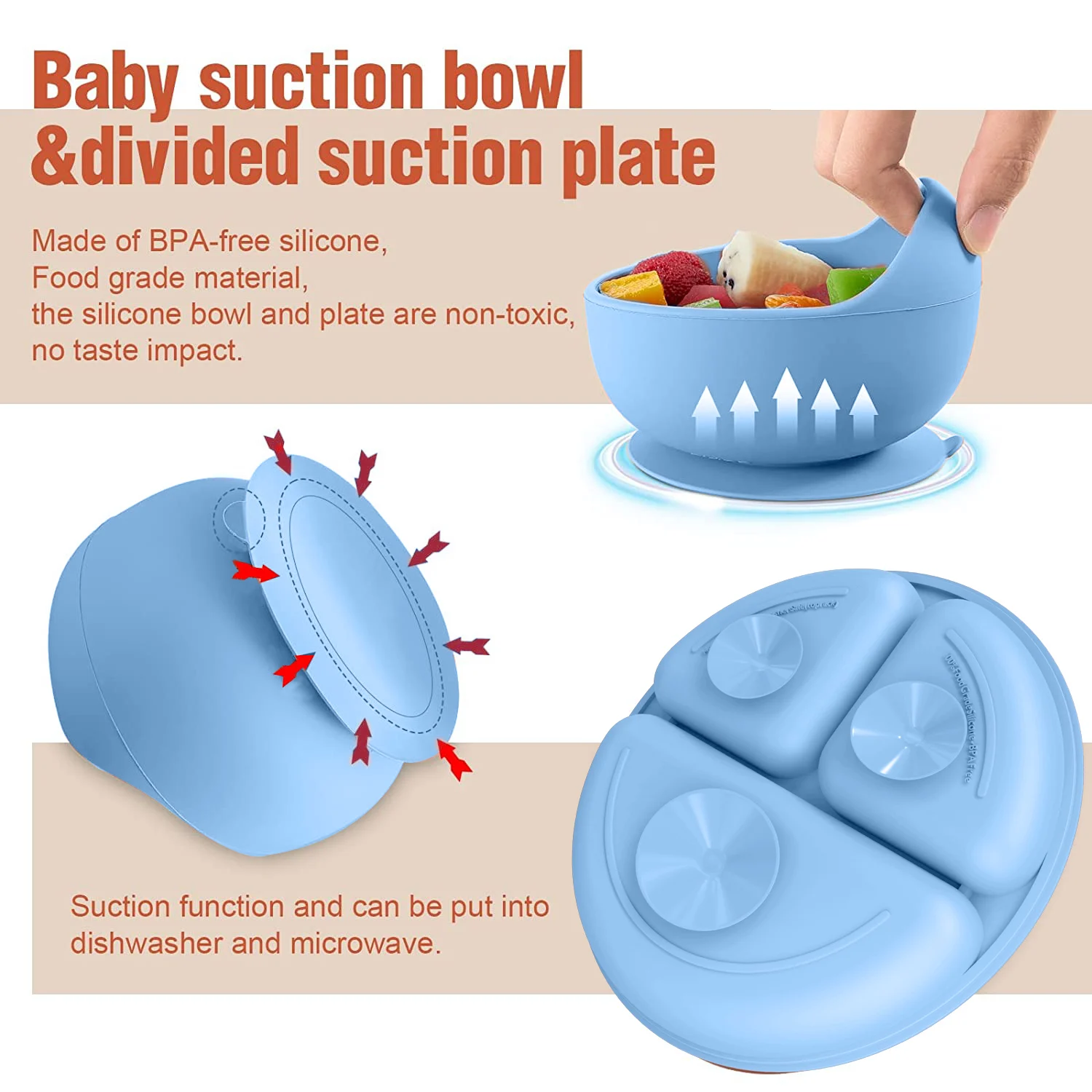 Wholesale Cheap 9 Pieces Newborn Silicone Tableware Bpa Free Baby Eating Suction Bowls Plates Silicone Baby Feeding Set For Baby
