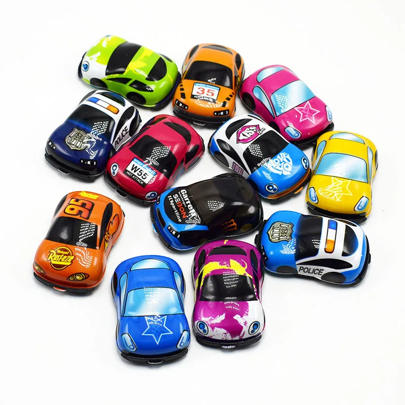 Popular Cartoon PVC Pull Back Car Toys Capsule Different Cheap Plastic Small Kids Toys Matte Color Mini Pull Back Car
