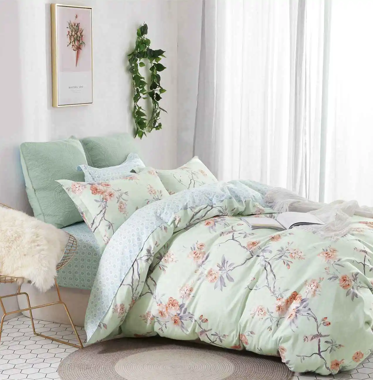 Chinese supplier home textile cotton pigment print beautiful design quilt cover set