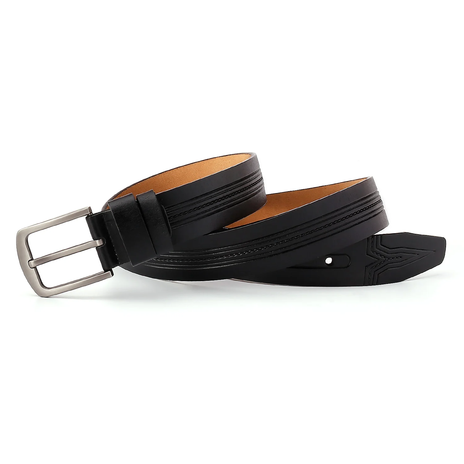 Customized Emboss Logo Factory Wholesale Leather Belt Comfortable Style Men Pin Buckle Genuine Cowhide Leather Belt