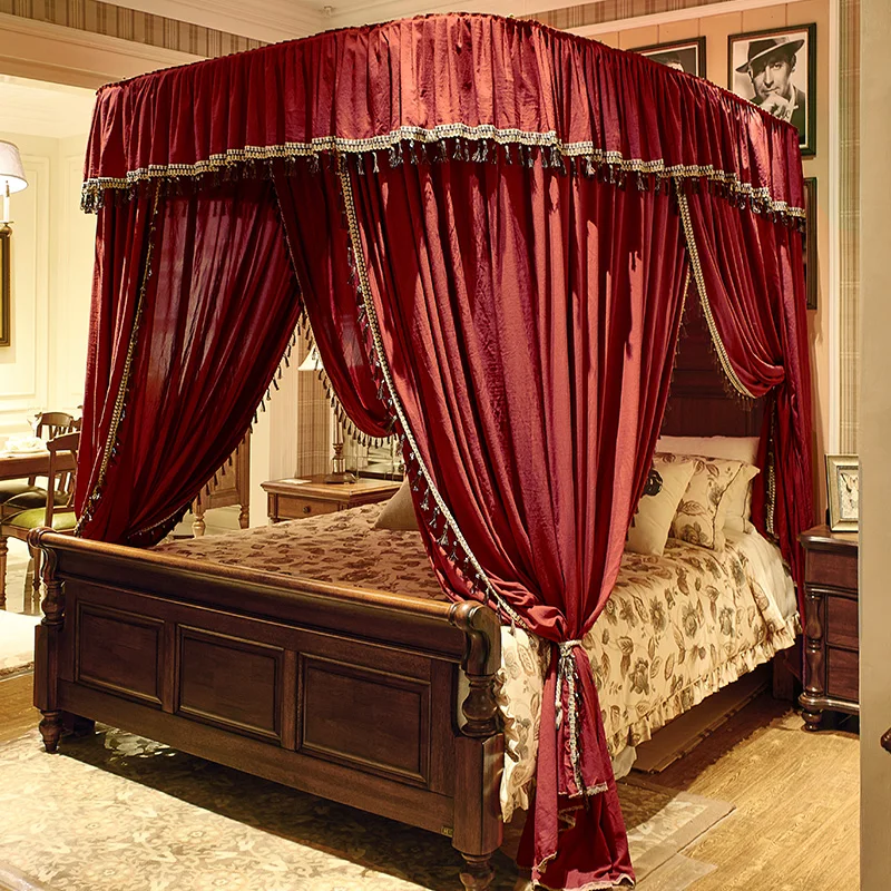Top Quality Guide Rail Red Wedding Simple Life Indoor Bedroom Double Bed Curtain Mosquito Net