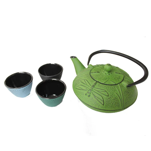 High Quality Wholesale Japanese 800Ml 4 Sets Of Black Cast Iron Enamel Tea Kettle Teapot