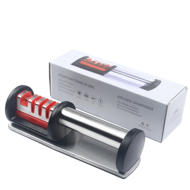 Newest Design Multi-function Knife Sharpener Manual Metal 4 Stage Kitchen Handheld Knife Sharpener