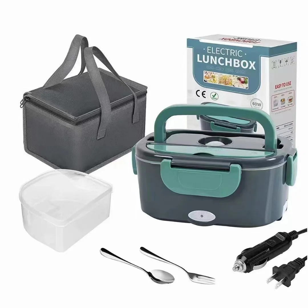 Hot selling stainless steel double layer food heater car and home use electric lunch box with handbag