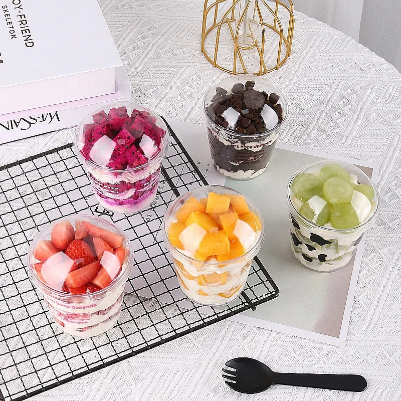 Disposable Ice Cream Yogurt Mousse Cup Plastic Jelly Pudding Dessert Cake Cup Round Cup with Dome Lid