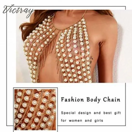 Цепочки для тела, Пляжная цепочка бикини с жемчугом, бюстгальтер, модная портупея, очаровательные аксессуары, ювелирные изделия