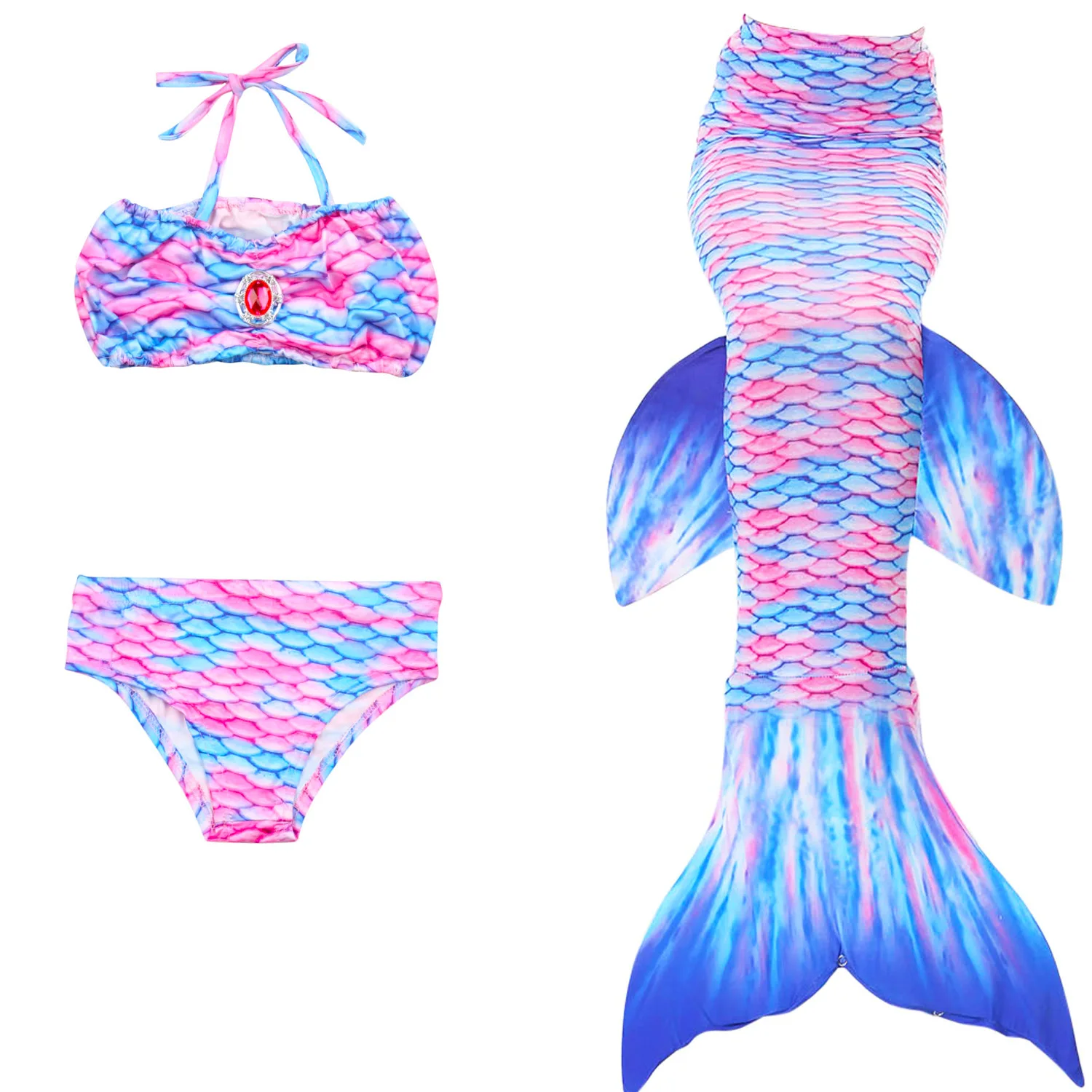 Girls 3 Pcs Swimsuits Mermaid Tails for Swimming  Princess Bikini Set Dress Up Party