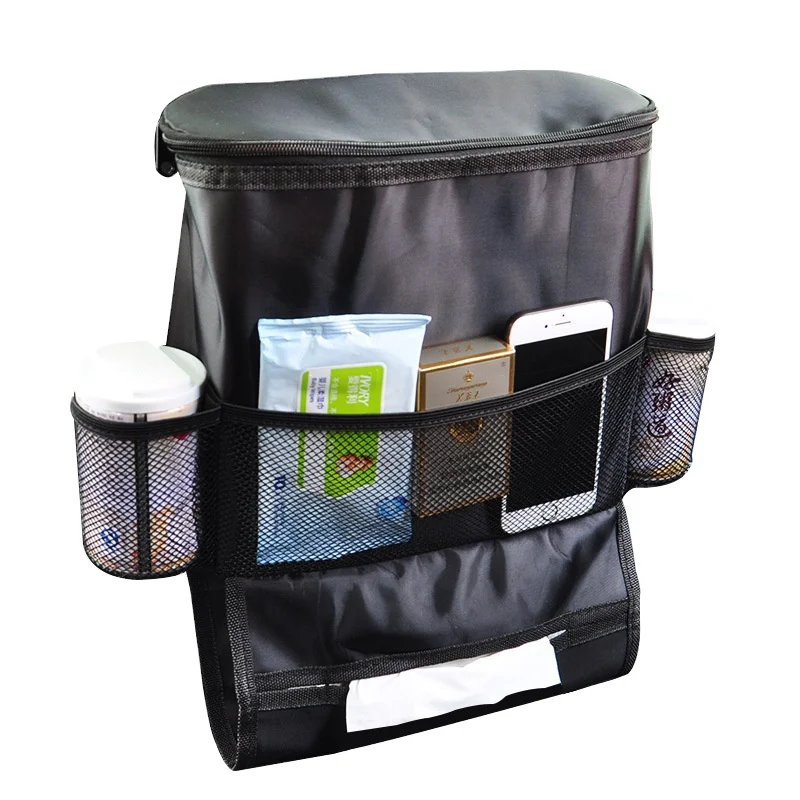 Insulated Car Seat Back Drinks Holder Cooler Bottle Bag with Mesh Pockets Car Trunk Organizer with Cooler Bag