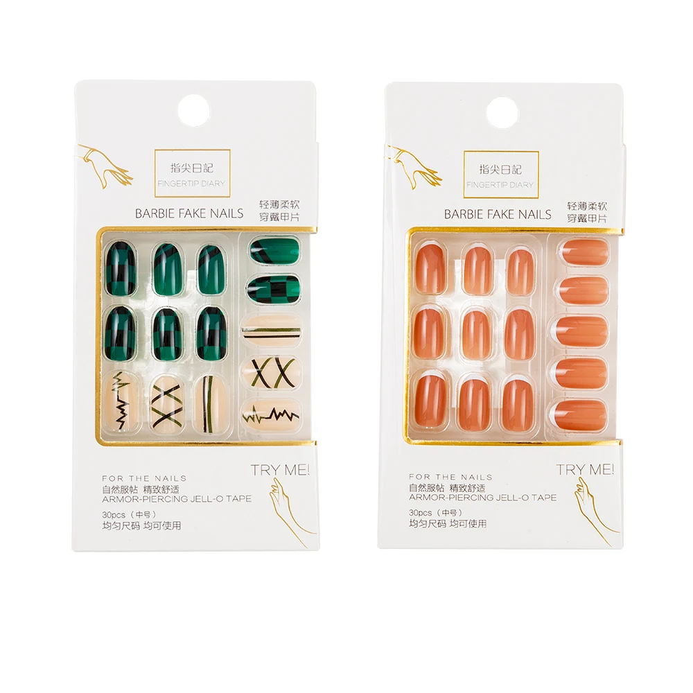 24 Colors Full Cover Almond Shape False Diamond Nails Art Tips Coffin Press On Nail 30 PCS Short Fake Nails