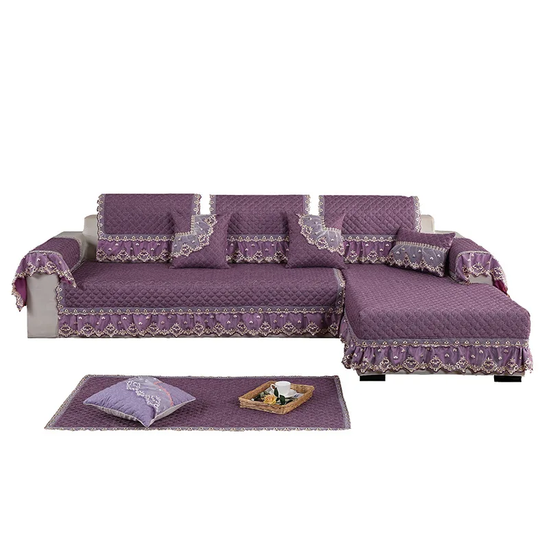 Solid color linen lace anti-skid all-weather universal sofa cover sofa cushion