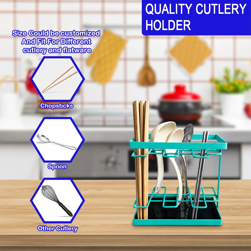 Japan Style Modern Life Metal Wire Unique Kitchen Utensil Holder And Racks PP Drip Tray Chopstick Spoon Holder For Dining Table