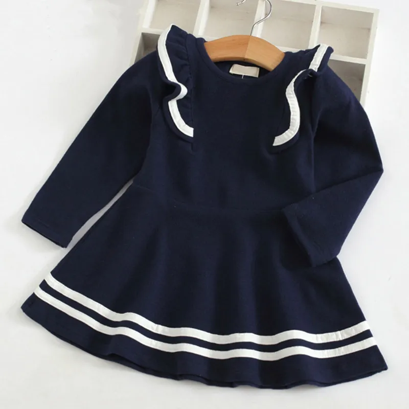 wholesale spring autumn striped casual o-neck A-line hem long sleeve girl dress