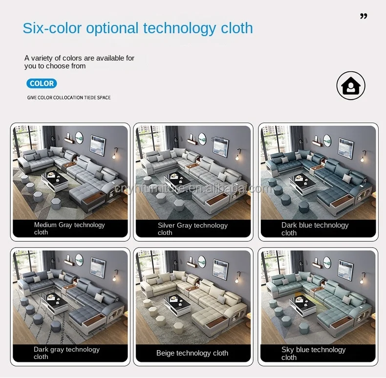 7 seater fabric modern luxury sectional U shape home sitting room furniture sofa set couch living room sofas