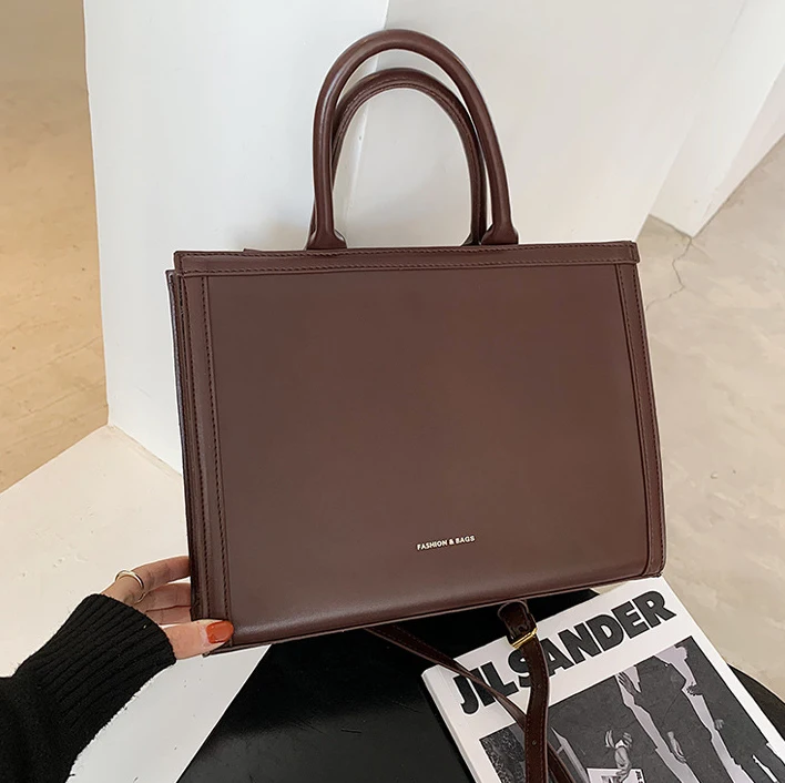 2022 New Arrivals Custom Leather Bags Medium Size Button Long Strap Work Tote Bag Women Hand Bags
