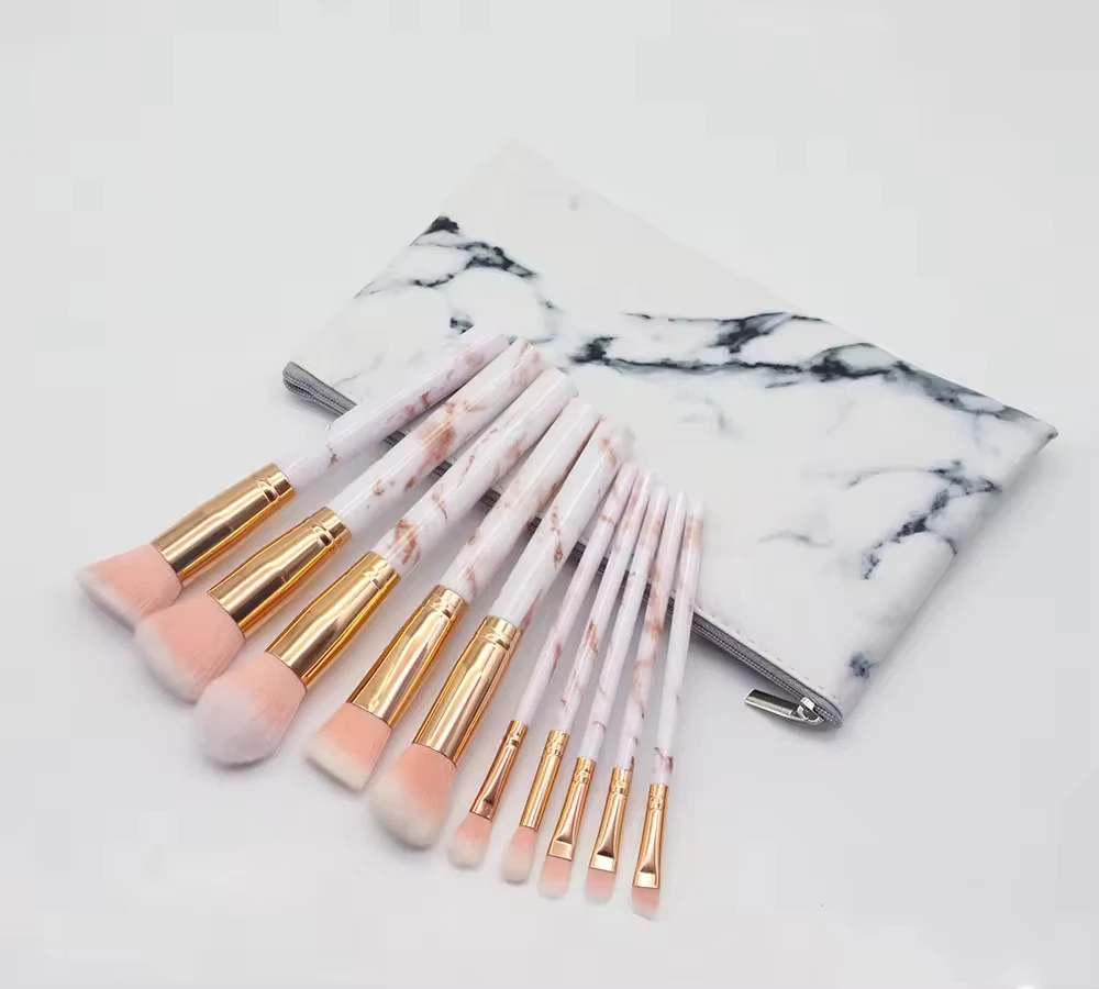 Factory price Chinese supplier marble makeup brush set Blush eye shadow brush makeup tool set 10 pieces