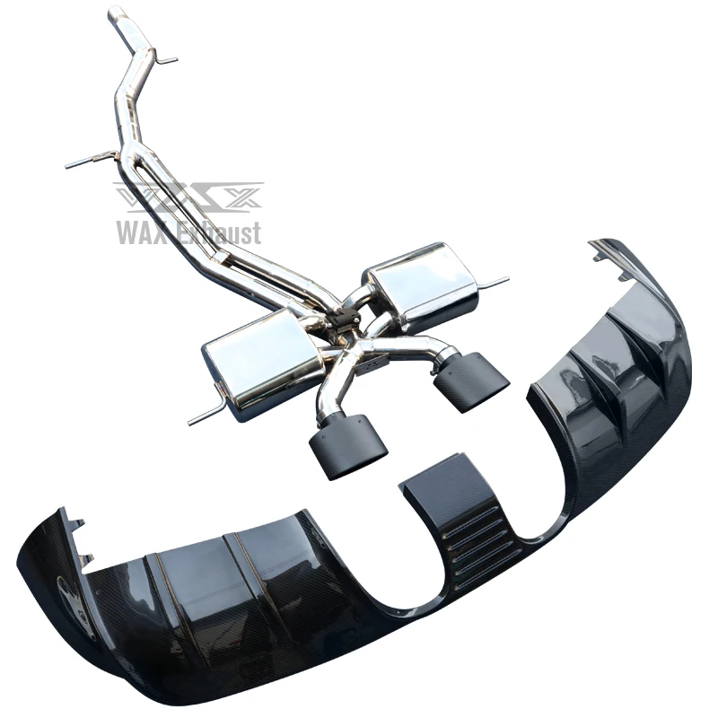 Catback Exhaust Pipe Custom Cutout Valve for Porsche Cayenne Turbo GT 2018-2021 Exhaust Cat-back with Carbon Fiber Rear Lip