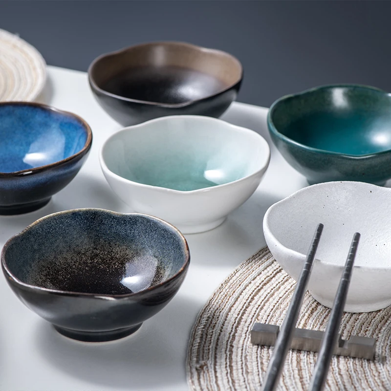 Amazon Hot Selling Japanese Kiln Glazing Dish Various Color Round/Square Small Soy Sauce Dipping Spice Condiment Ceramic Dish