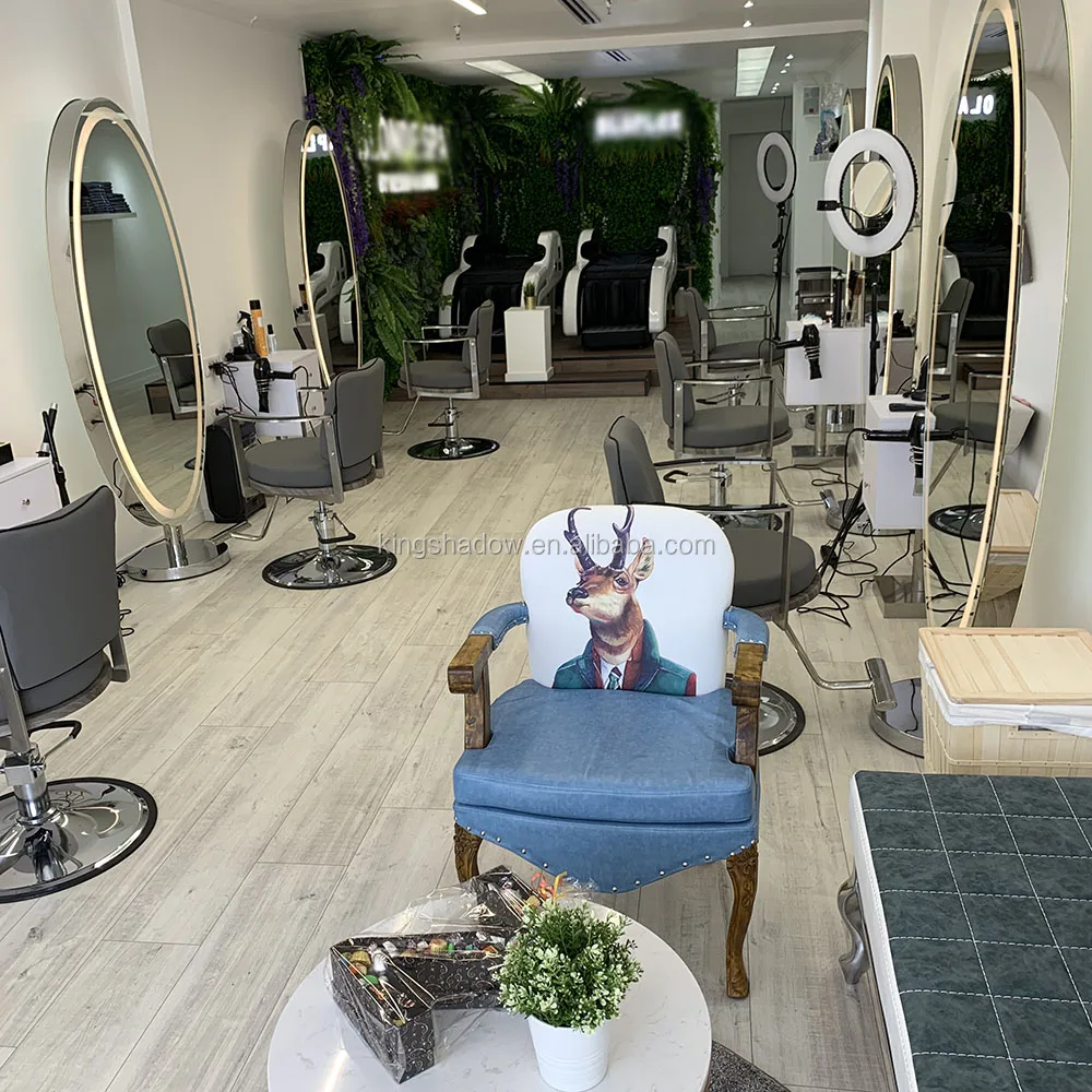 Мебель для салона двухсторонние светодиодные зеркала макияжа станции укладки станция косметических зеркал овальная металлическая красоты Современный уход за волосами