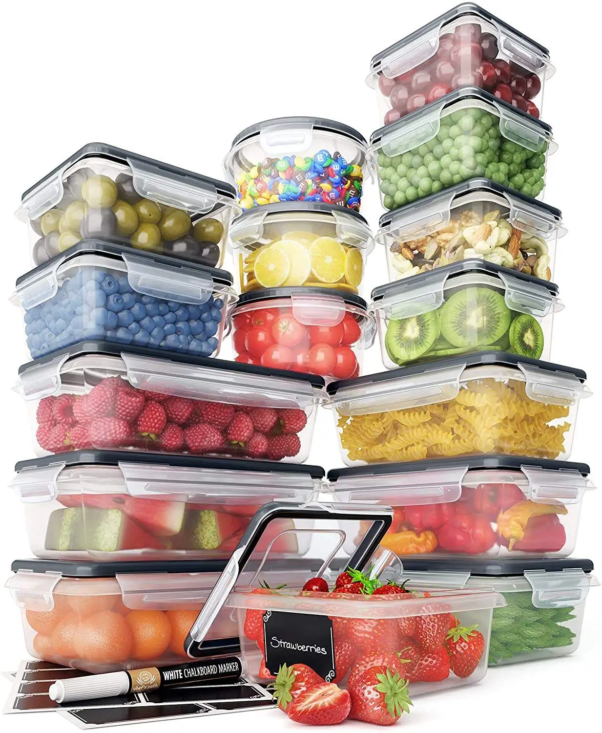 Plastic Food Storage Container 16 Piece Airtight Food Storage Containers Set with Easy Snap Lids
