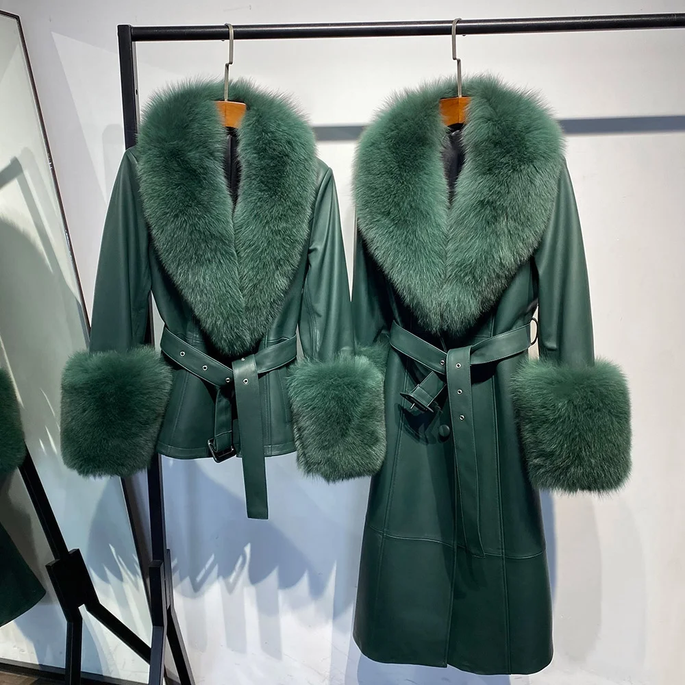 Leather Fur Jacket 2023 Autumn New Fur Collar Leather Jacket Women Elegant Ladies Leather Coat