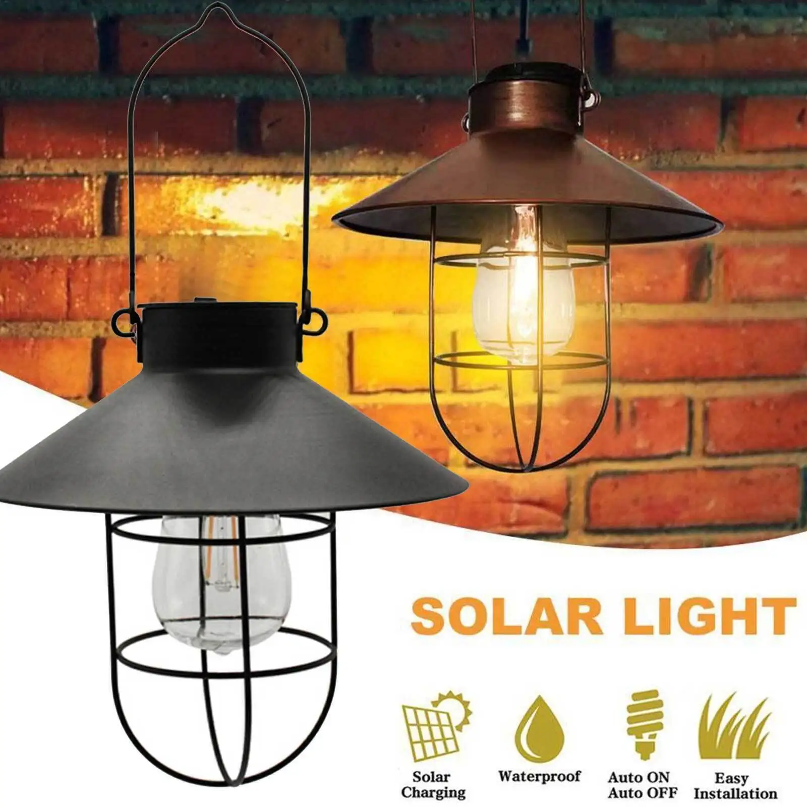 LED Solar Hanging Lights Lanterns Shepherds Hook Metal Pole with Shepherd Hook Outdoor Solar garden light