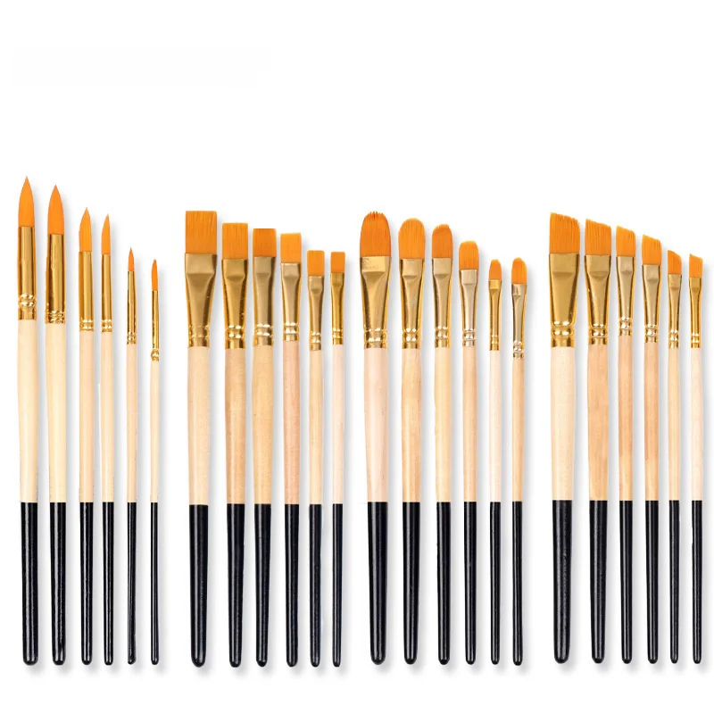 Set of 6 Fine Art Nylon Water Chalk Paint Brushes Wood Color DIY Student Painting round Nail Brushes