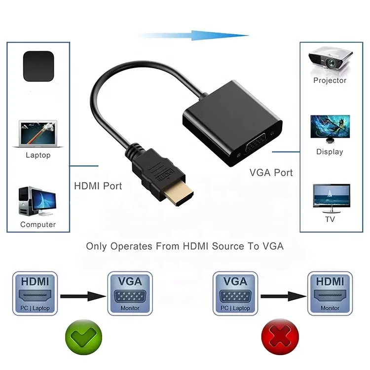 Cheap Price 1080P HDMI Male to VGA Female Adapter Male to Female Audio Video Adaptor HDMI Audio Video Cable for  HDTV PC