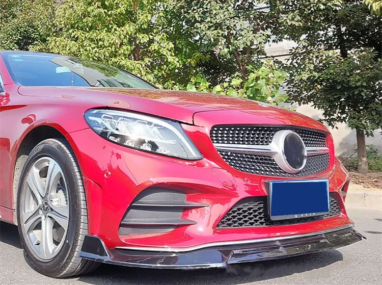 Front Bumper Lip For Mercedes Benz C Class W205 C200 2015-2018 2019-2021 3PCS Style ABS Front Splitter Spoiler Lip Body Parts