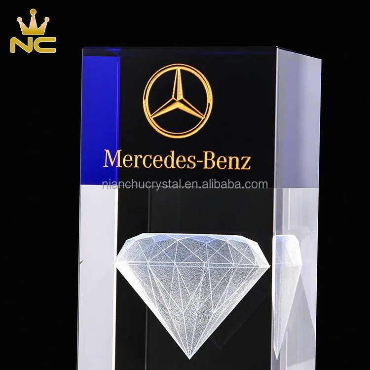 Wholesale Manufacturing Blue Custom Awards 3D Laser Engraved Crystal Diamond Trophy