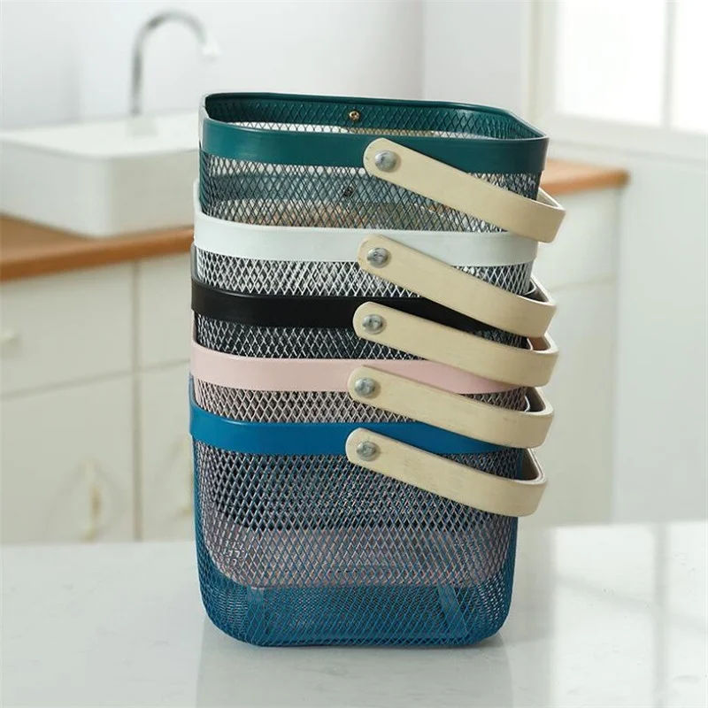 Multi-Functional Metal Wire Hanging Kitchen Fruit Basket with Bamboo Handle for Kitchen storage