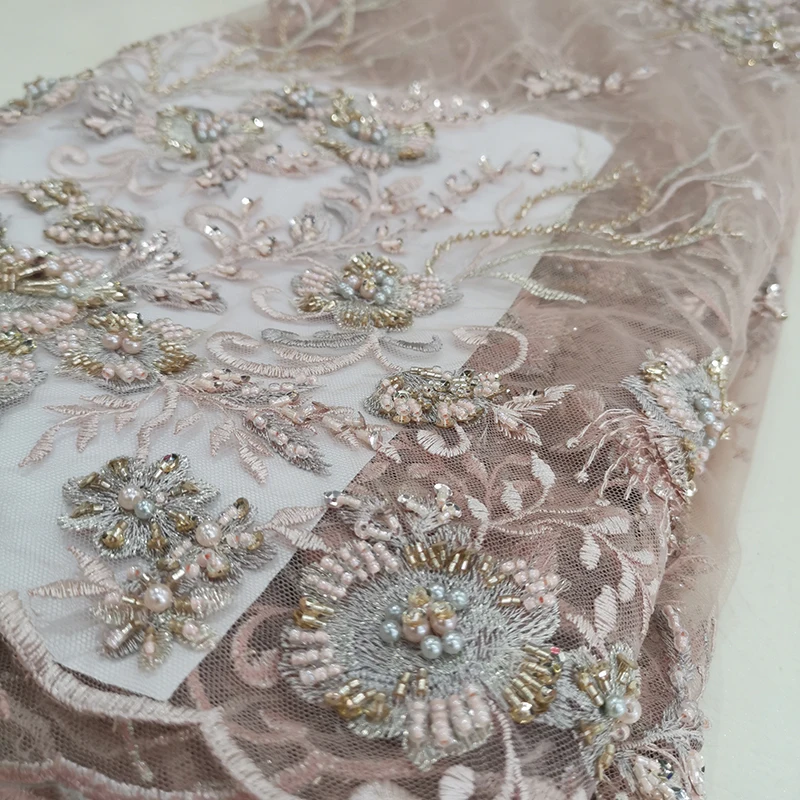 Новый дизайн, Высококачественная Тюлевая кружевная ткань ручной работы с блестками и бисером для платья