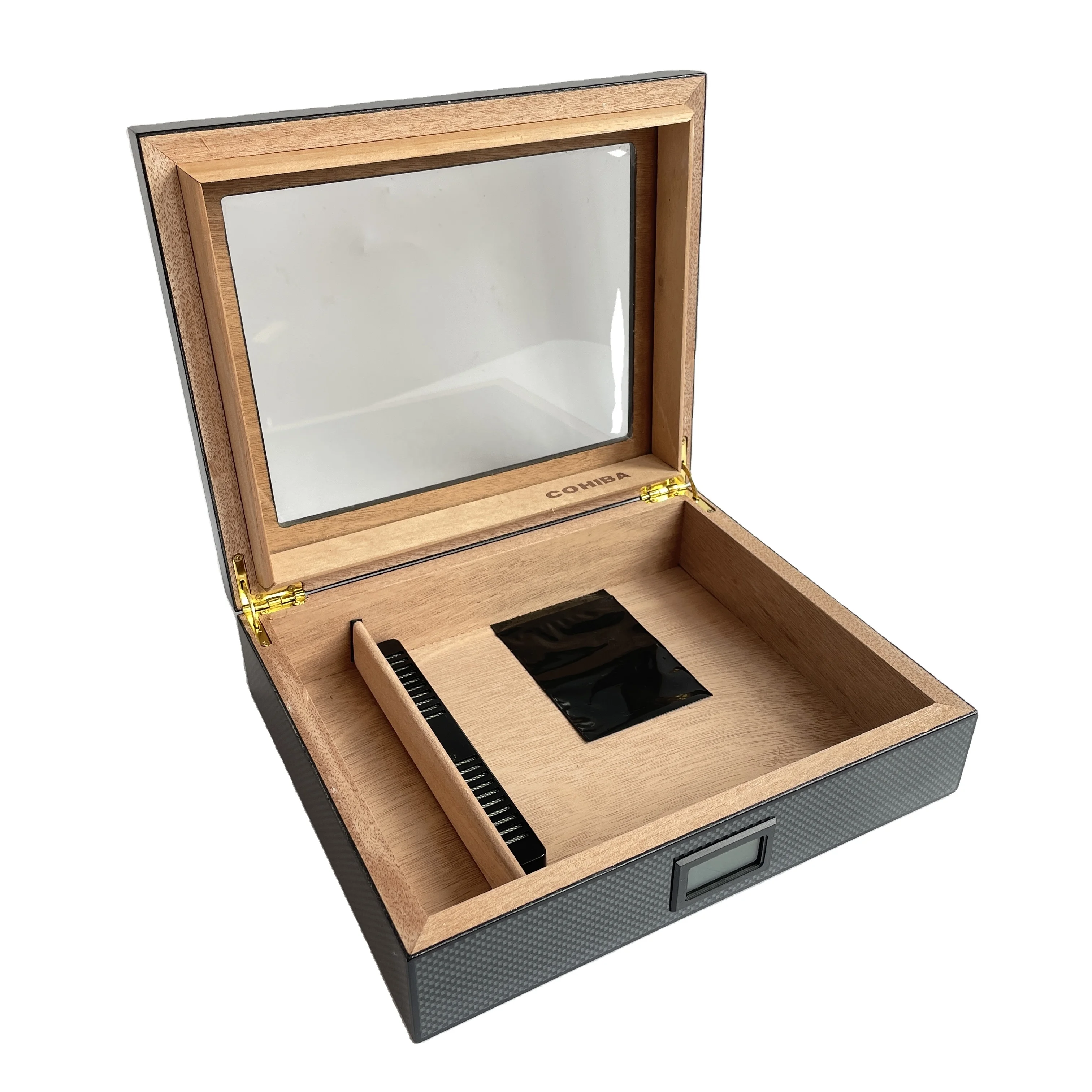 Wholesale Customized Branded Luxury MDF Black Wooden Storage Case Packaging For Cigar Box Humidor box.