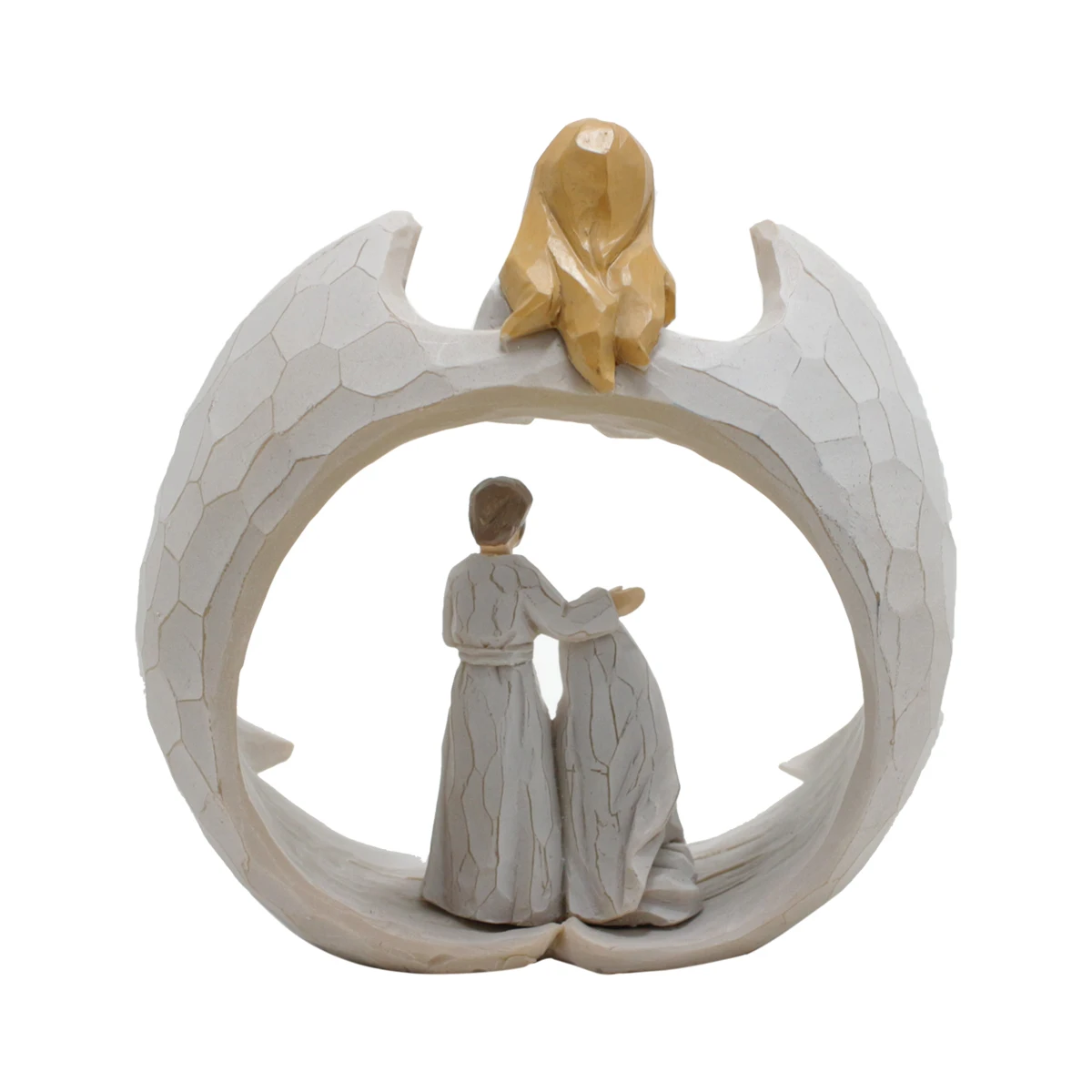 Religious Christmas Ornaments Pray Heart Shape Holy Family Christian Decor Angel Resin Statue