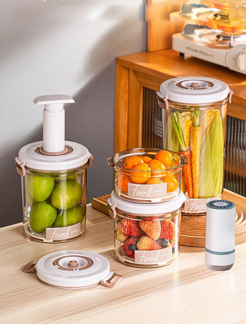 New Arrival Functional 1.05L Kitchen Supplies Storage Container Vacuum Sealed Jar Transparent Food Liquid Preserver With PP Lid