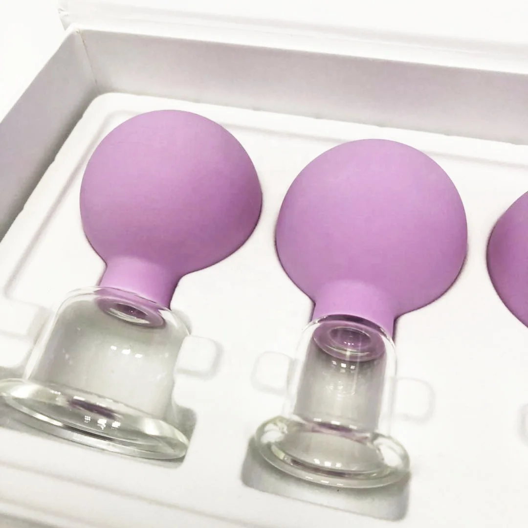 4pcs Gift Box Health Massage Vacuum Cupping Cups Set Silicon Head Glass Anti Cellulite Massage Chinese Therapy Face Cupping Cans