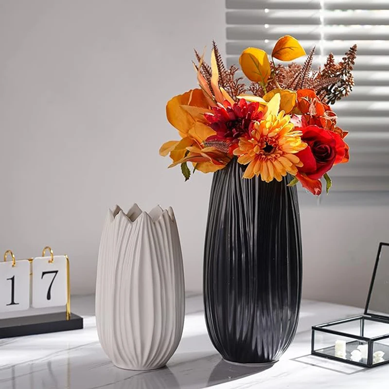 Simple Nordic Ceramic Vase Regular Shape Chinese Porcelain Vases Black White Ceramic Ornaments Home Home Decor Vase