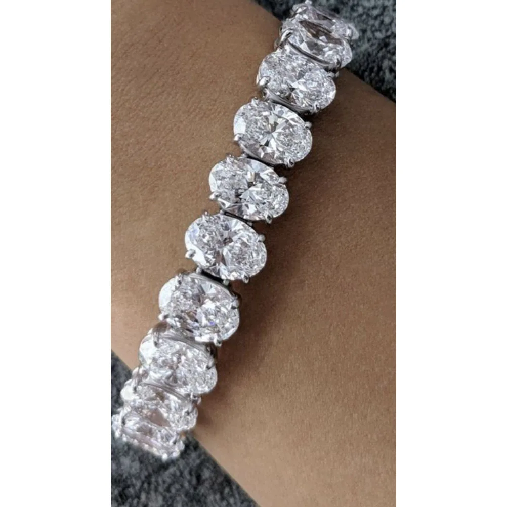 Men Women Cubic Zirconia Purple Pink Ruby Big Gemstone Tennis Bracelet Hip Hop Jewelry Iced Out Oval Tennis Bracelet for Gifts