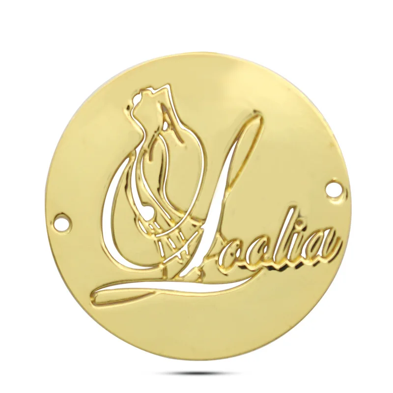 Plate High Grade Custom Engraved Texture Logo Brushed Metal Label Round Gold or Custom Color Bags accessories Sampling Accepted