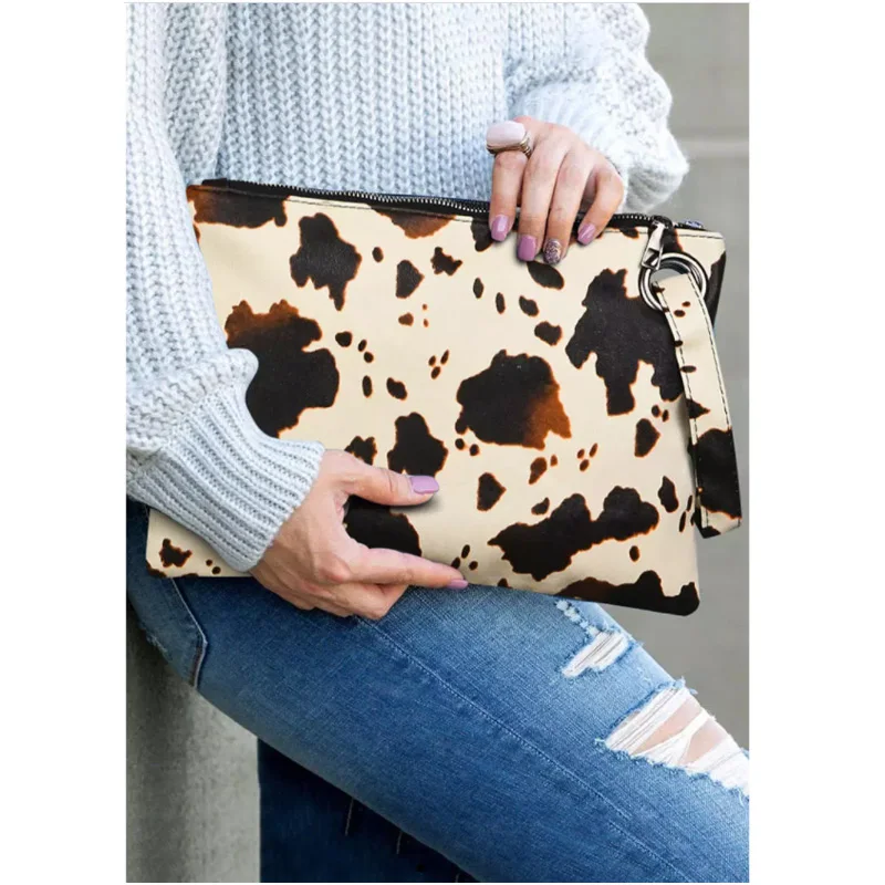 Leopard Cow Zipper Envelope Handbag Clutches
