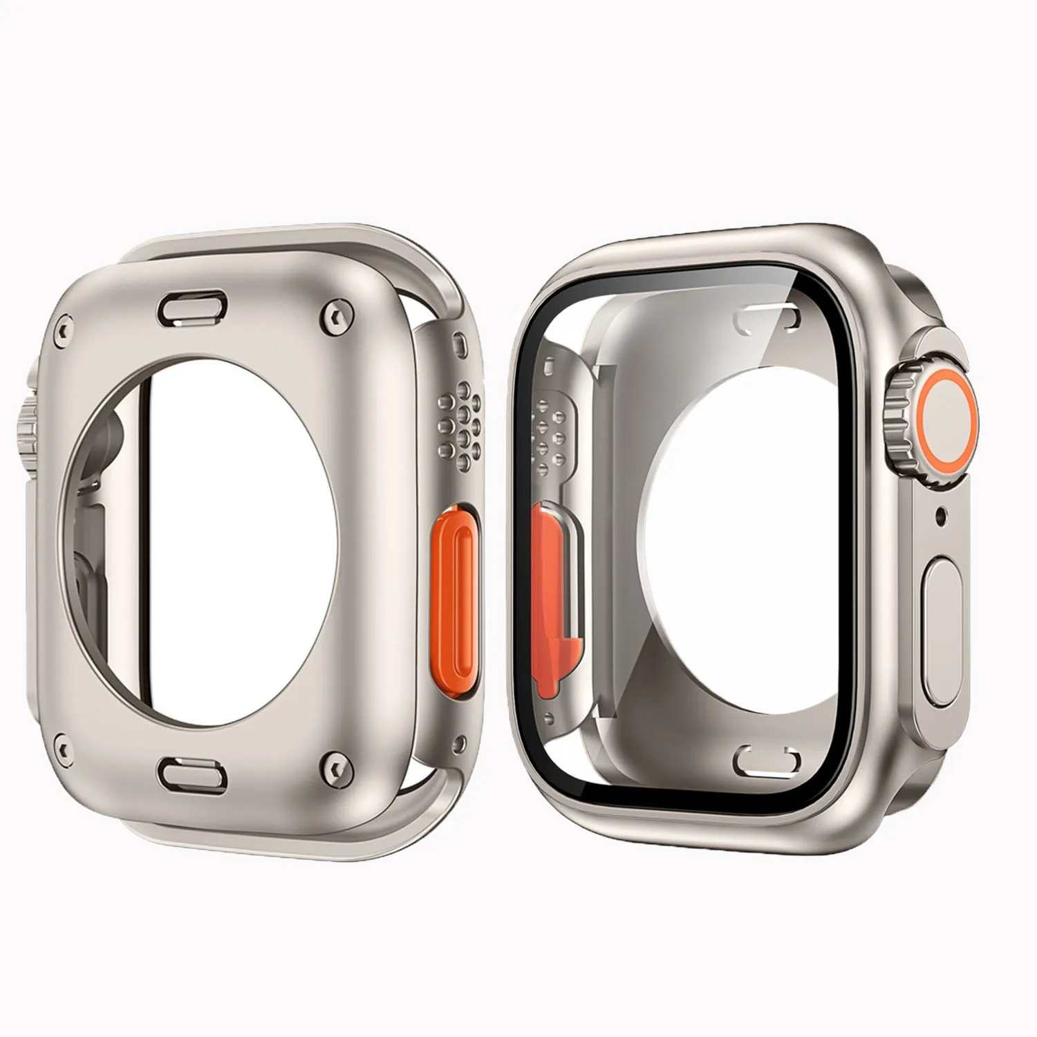 44mm 45mm PC tempered glass watch case protector for apple watch 8 7 6 5 with back case cover metal bumper look like ultra 49mm