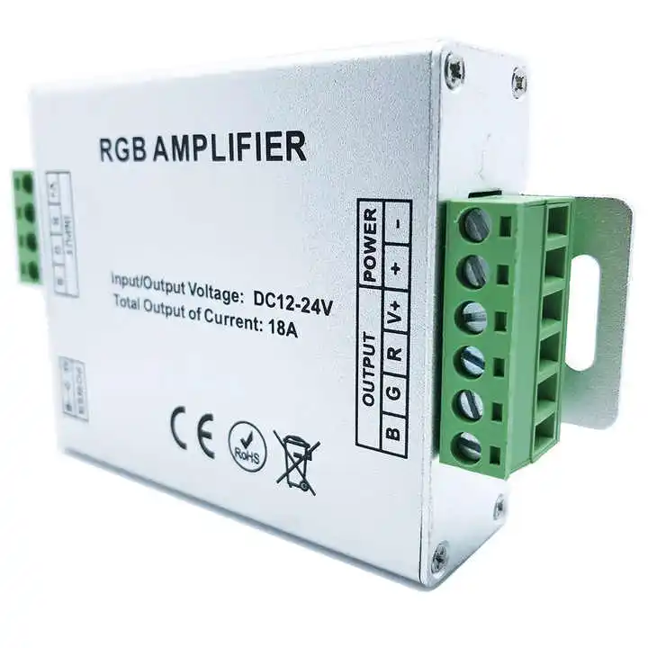 rgb amplifier 18A Custom Manufacturer 12v 24v 18A 216W aluminum case 5050 rgb led strip signal repeater led power amplifier