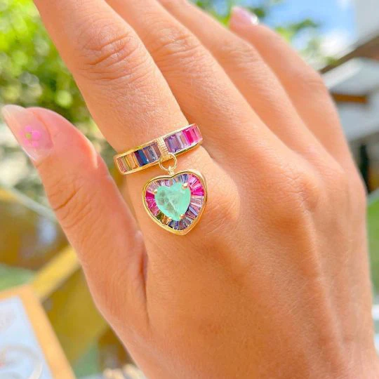 Aotu wholesale conjuntos de jias paraiba tourmaline zirconia semijoia fusion heart jewelry sets