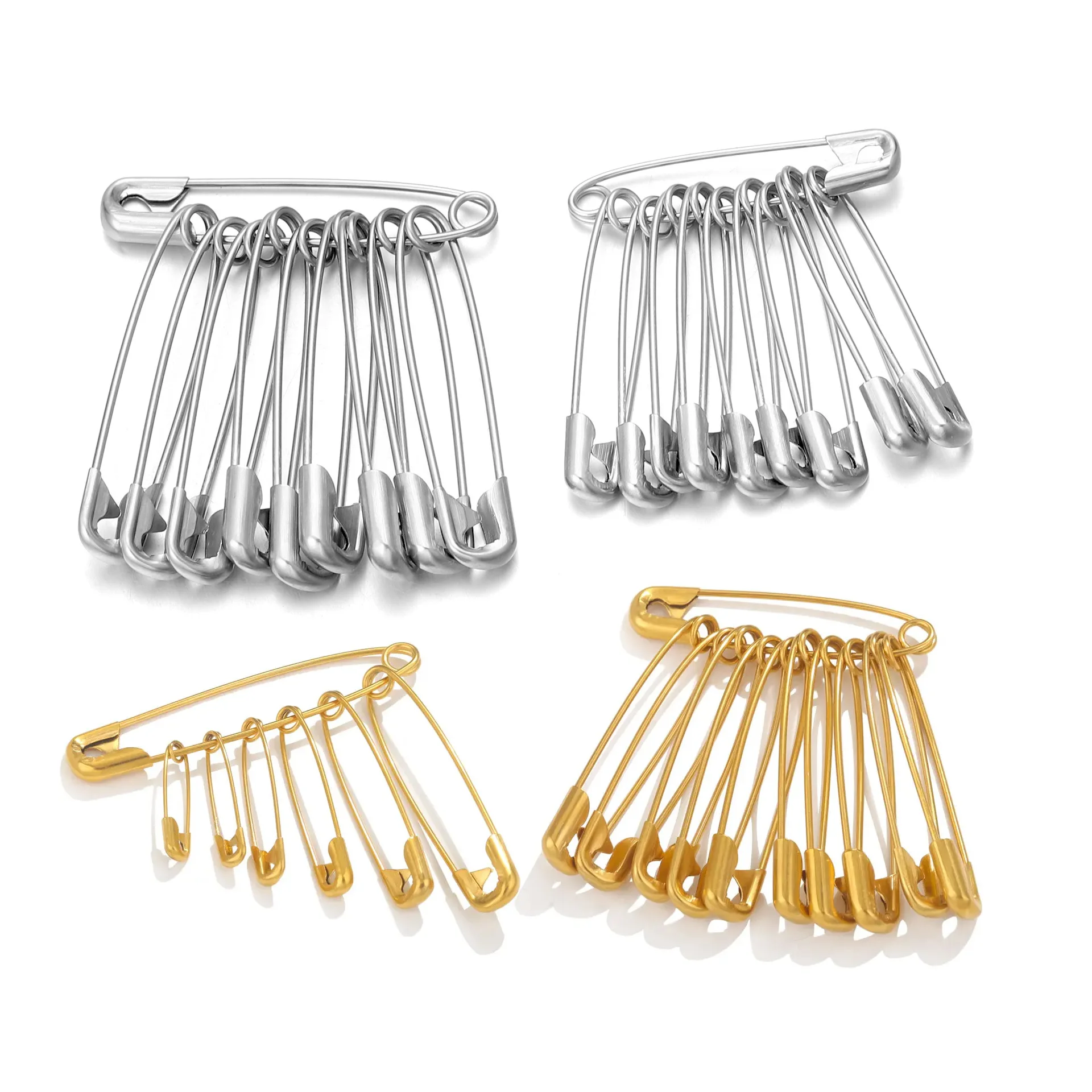 Custom 50Pcs DIY Sewing Tools Accessory Gold Safety Pins Stainless Steel Needles Large Silver Metal Safety Pin For Garment