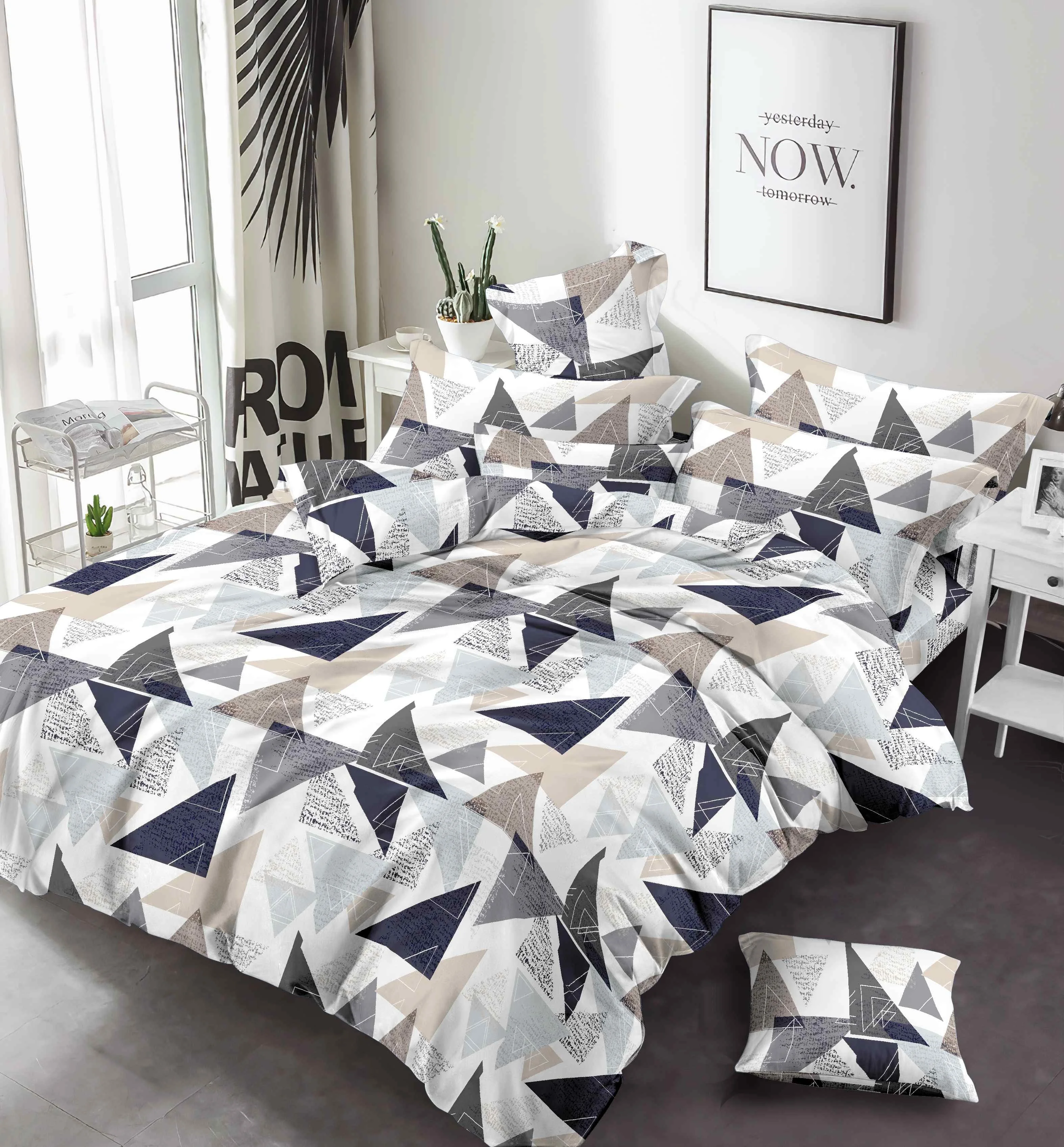 2022 new pattern type geometric squares Polyester product 100% polyester printed fabric for bed sheet for Flat sheet