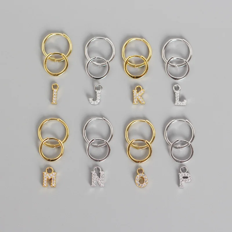 fashion earrings jewelry 925 sterling silver 26 alphabet letter earring with small zircon gold plated hoop earrings for women