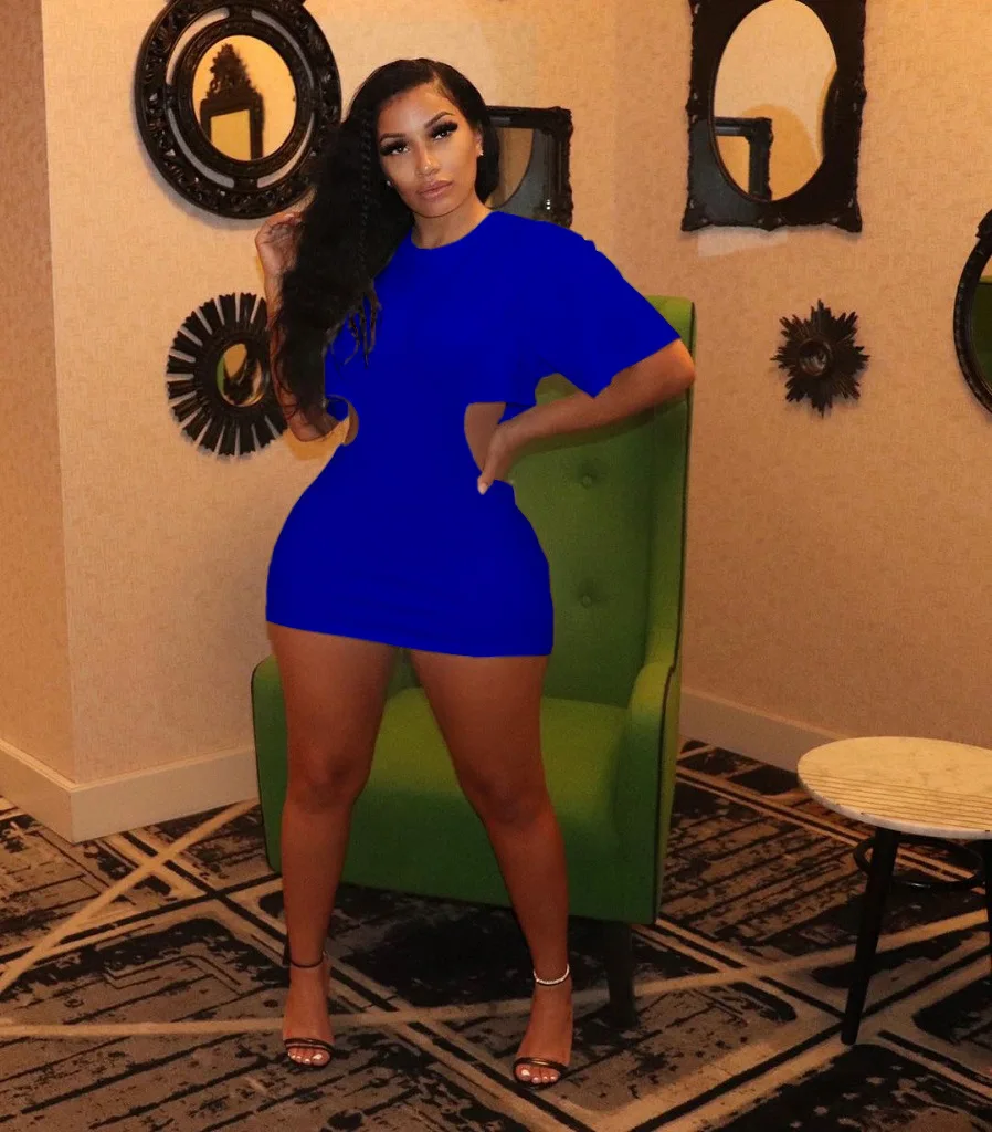 Hollow out side zipper solid color dress short mini dress