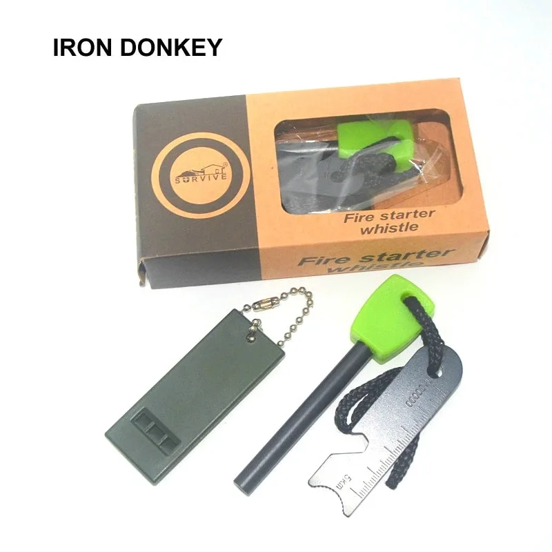 IRONDONKEY Outdoor Survival Equipment  Firestone Set Magnesium Stick Lifesaving Whistle Fire Starting Tool Magnesium BOX