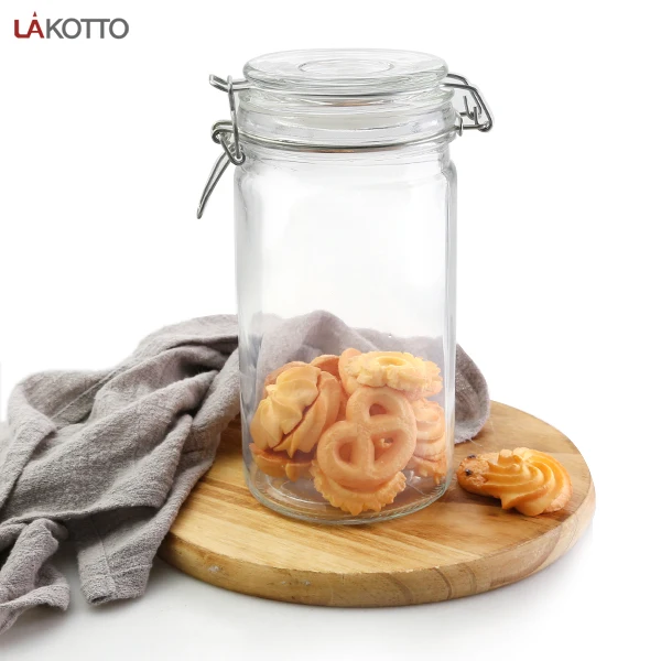 Glass Storage Jars for Kitchen Glass Food Storage Canisters with Airtight sealing ring Storage Containers for Flour, Sugar, Coff