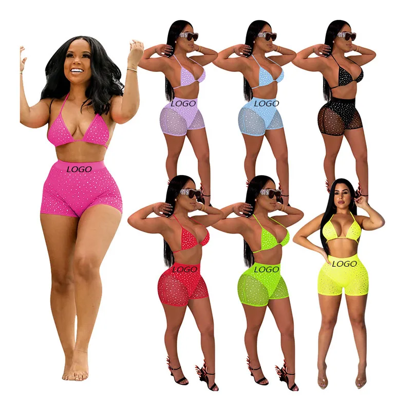 2021 New Women Sexy Brazilian Strings Attached High Rise Thong Bikini Micro Triangle 3 Piece Bikini Set